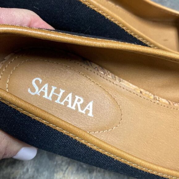 Sahara Ellison Black & Tan Espadrille Open Toe Wedge Size 9 - Picture 9 of 11